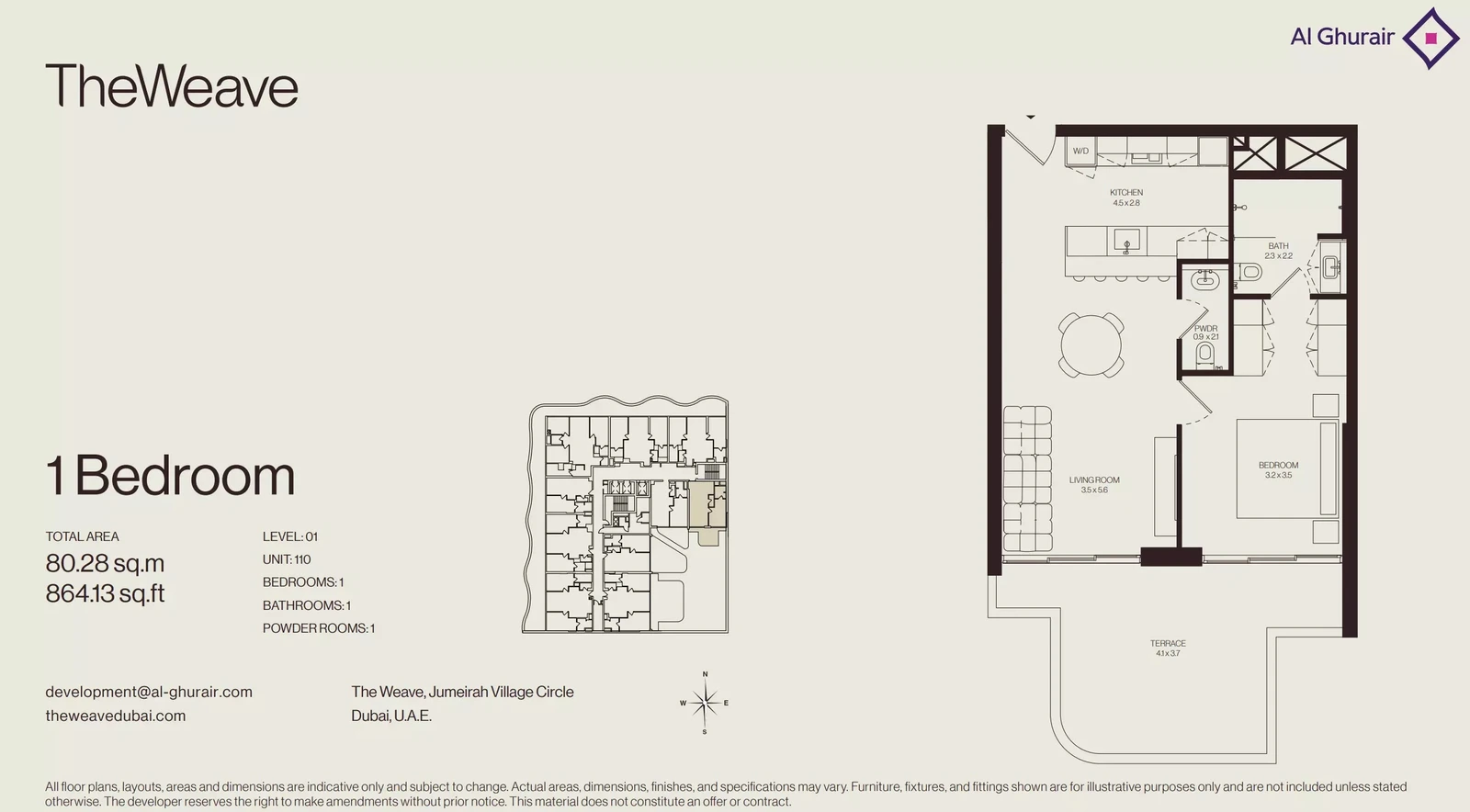 Floor plan for 1 Bedroom Apartment - Type 110