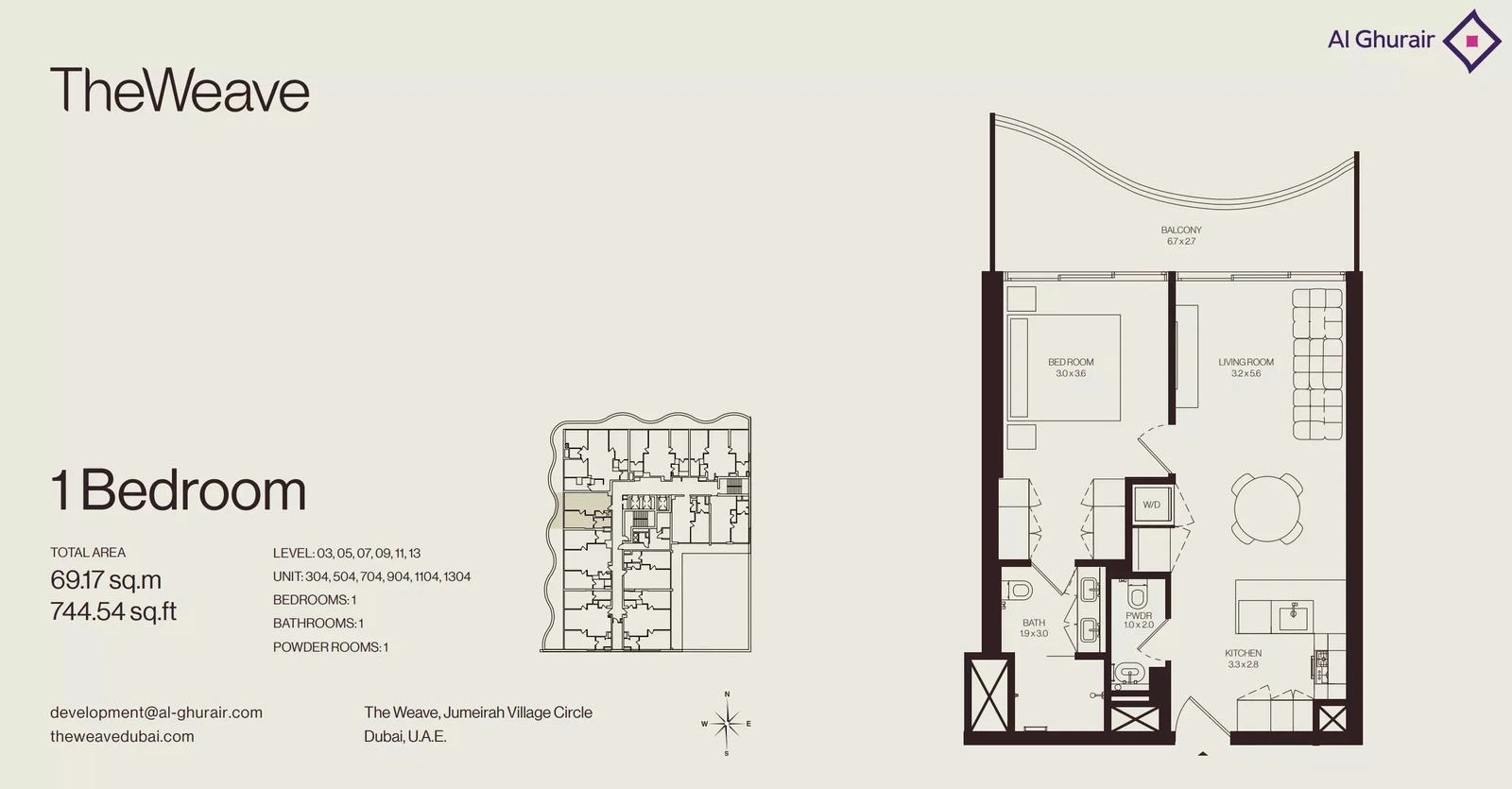 Floor plan for 1 Bedroom Apartment - Type 304-1304