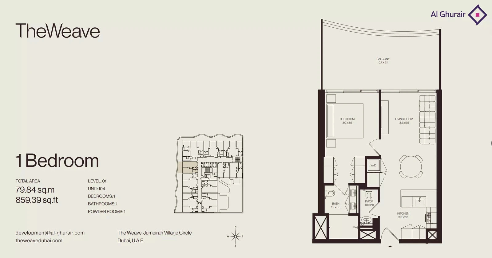 Floor plan for 1 Bedroom Apartment - Type 104