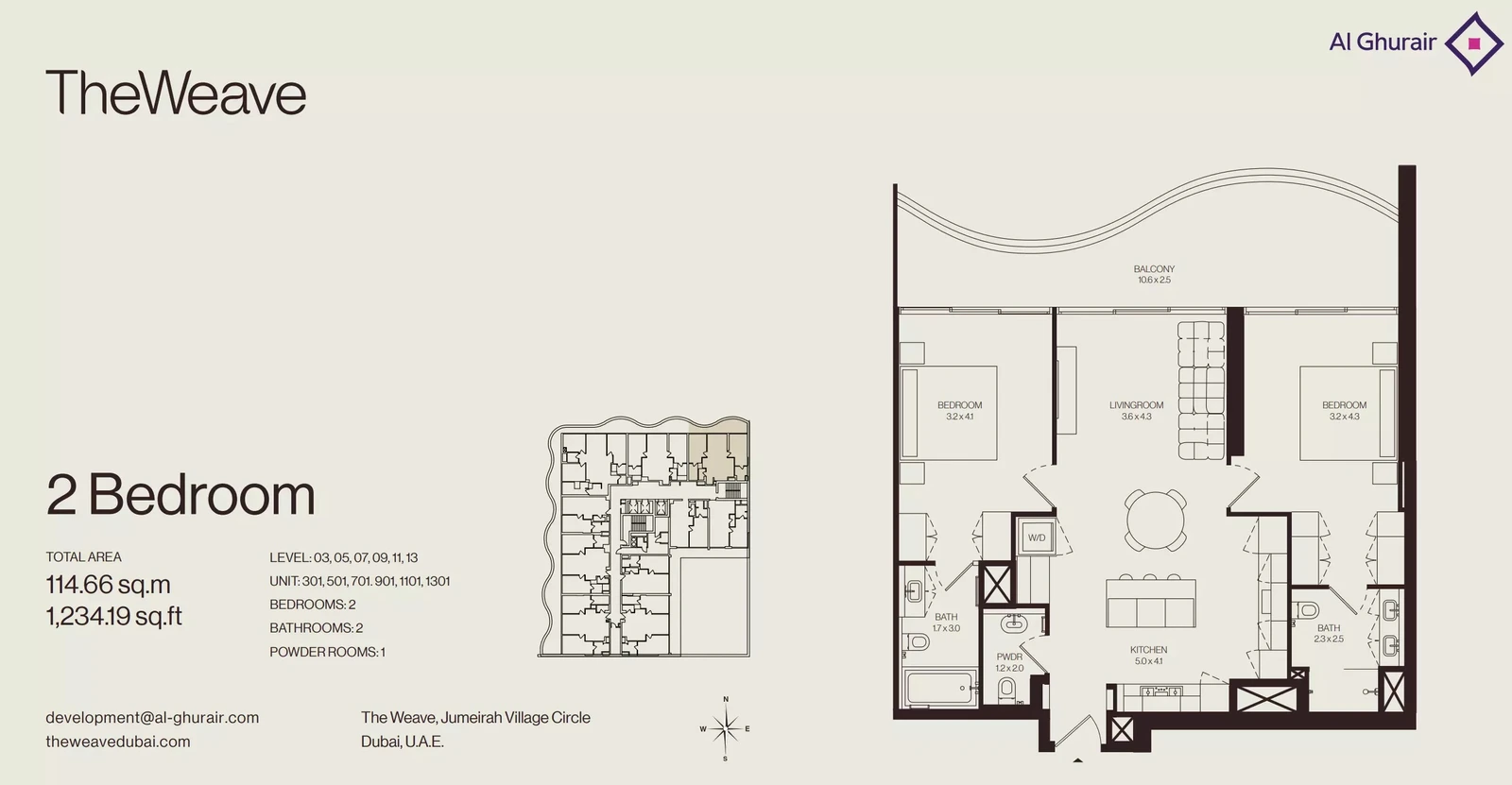 Floor plan for 2 Bedroom Apartment - Type 301-1301