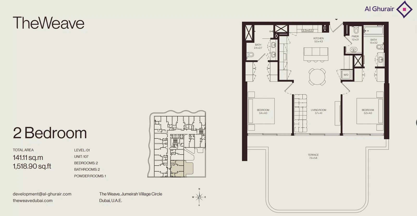 Floor plan for 2 Bedroom Apartment - Type 107