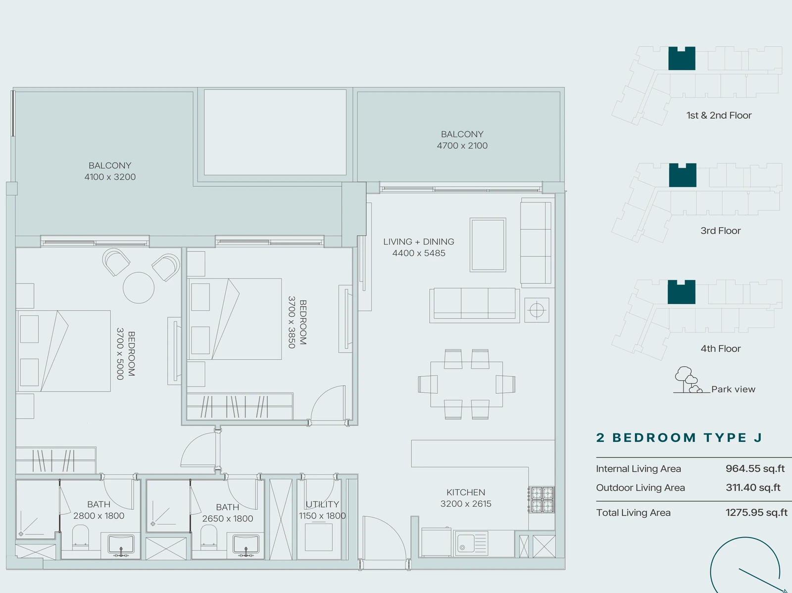 Floor plan for 2 Bedroom Type J