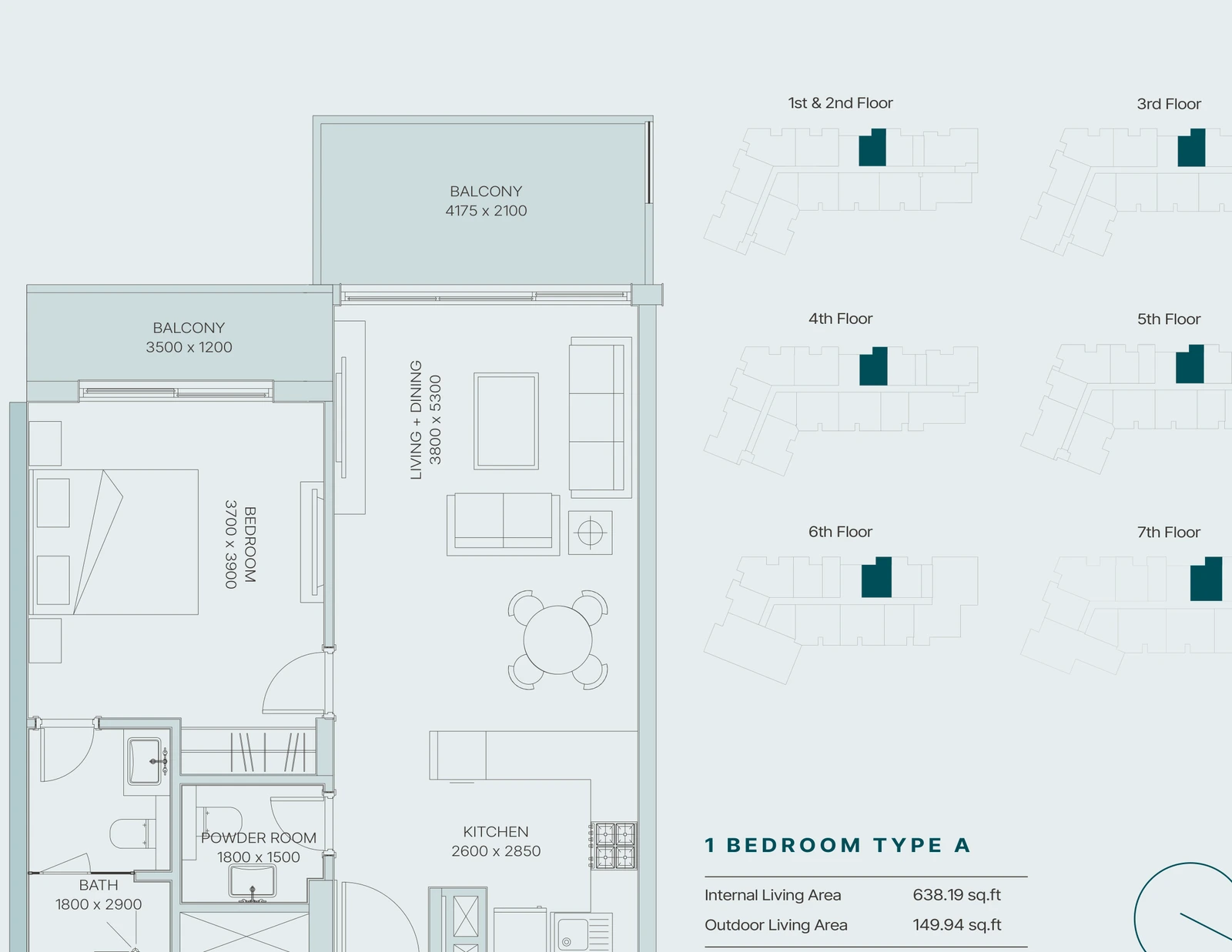 Floor plan for 1 Bedroom Type A