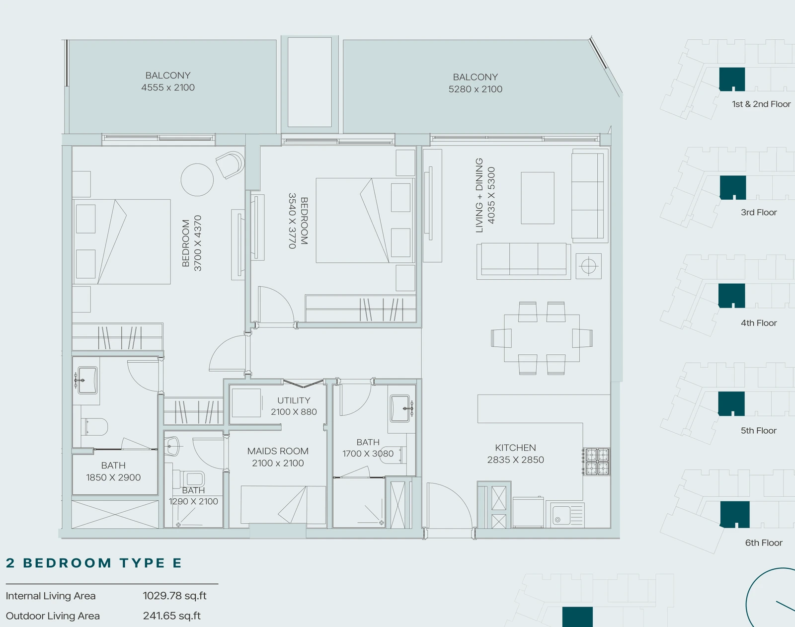 Floor plan for 2 Bedroom Type E