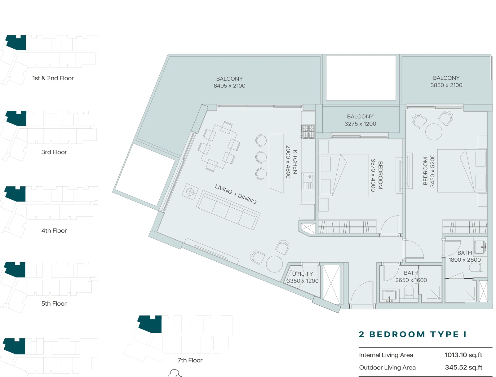 Floor plan for 2 Bedroom Type I