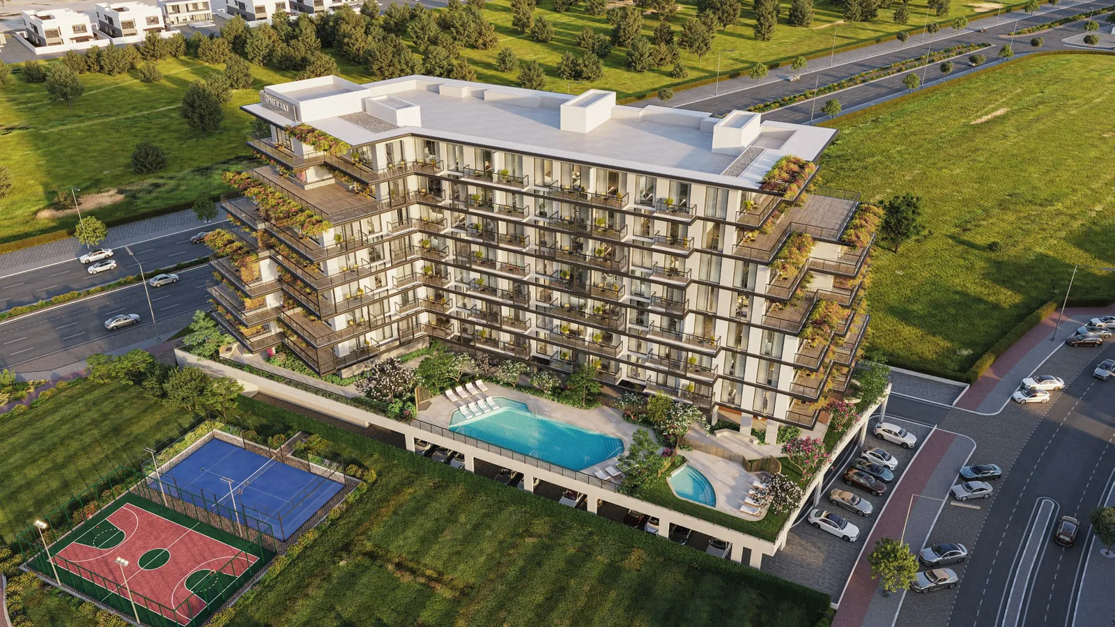 Aerial view of The Haven III and its landscaped amenities.