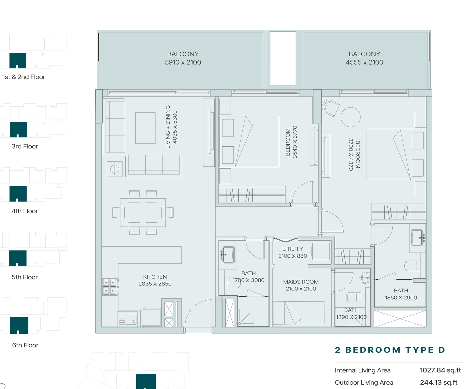 Floor plan for 2 Bedroom Type D