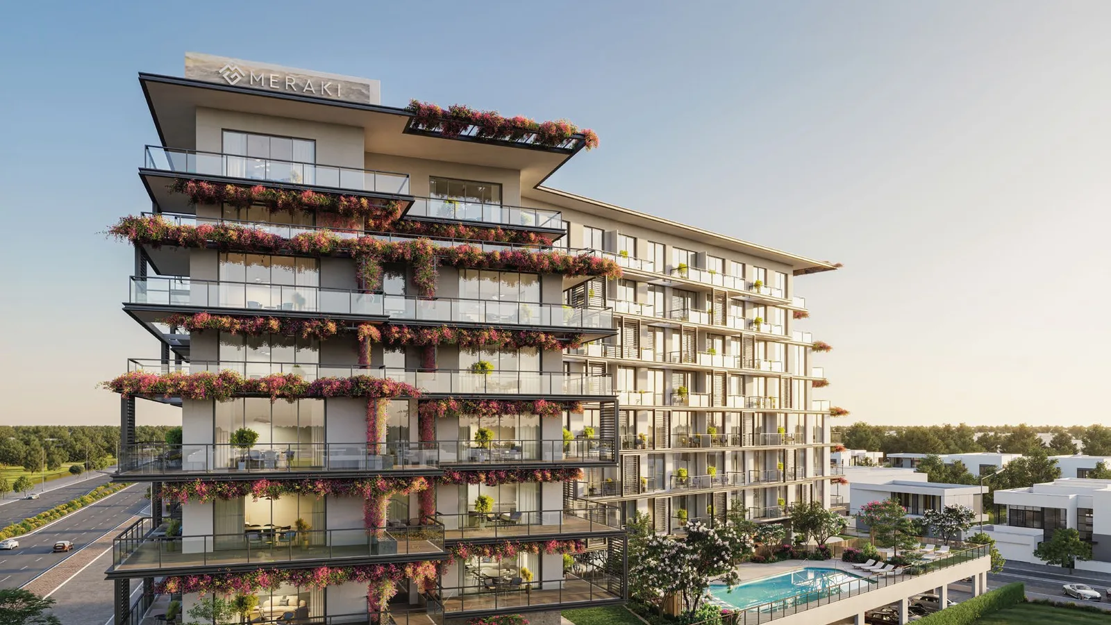 Landscaped exterior and balcony facade of The Haven III.