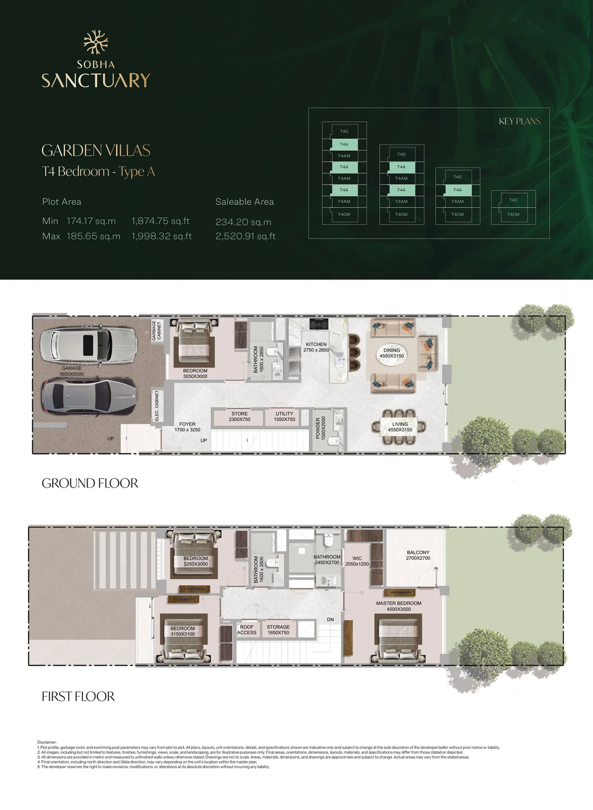 Floor plan for 4 Bedroom Garden Villa Type A
