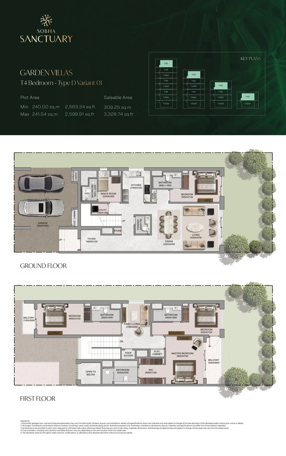 Floor plan for 4 Bedroom Garden Villa Type D Variant 01
