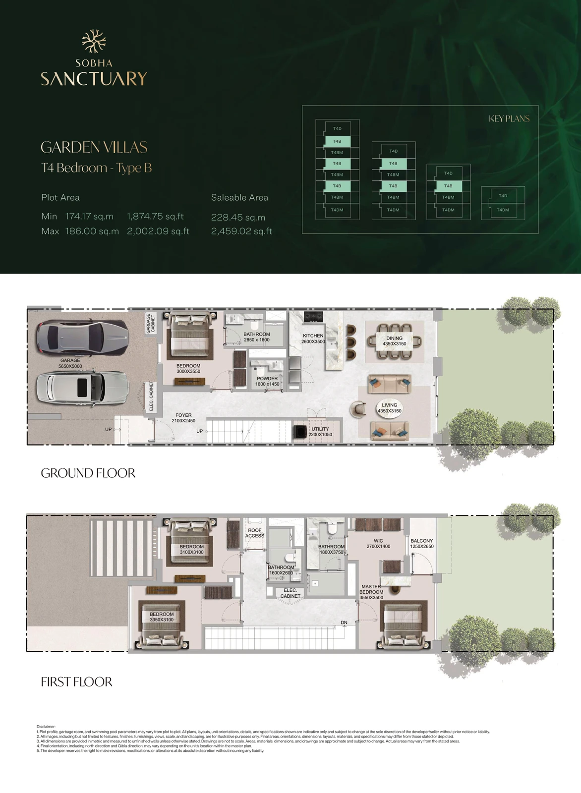 Floor plan for 4 Bedroom Garden Villa Type B