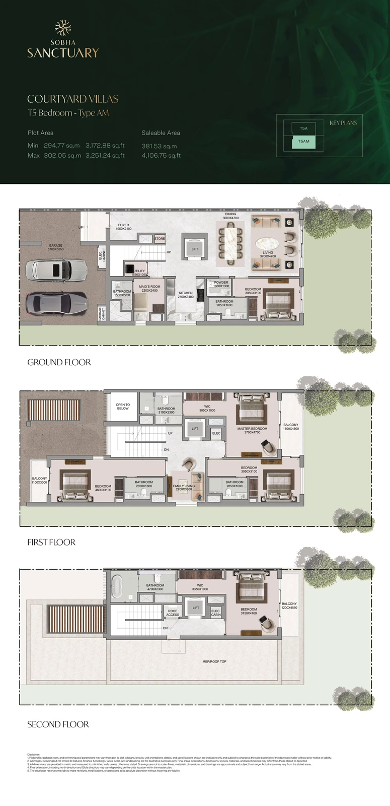 Floor plan for 5 Bedroom Courtyard Villa Type AM