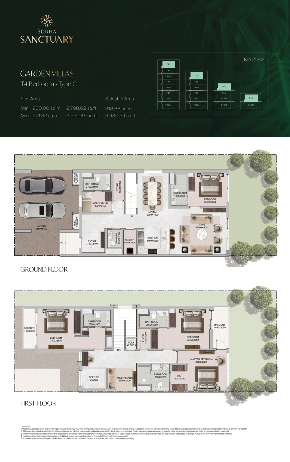 Floor plan for 4 Bedroom Garden Villa Type C