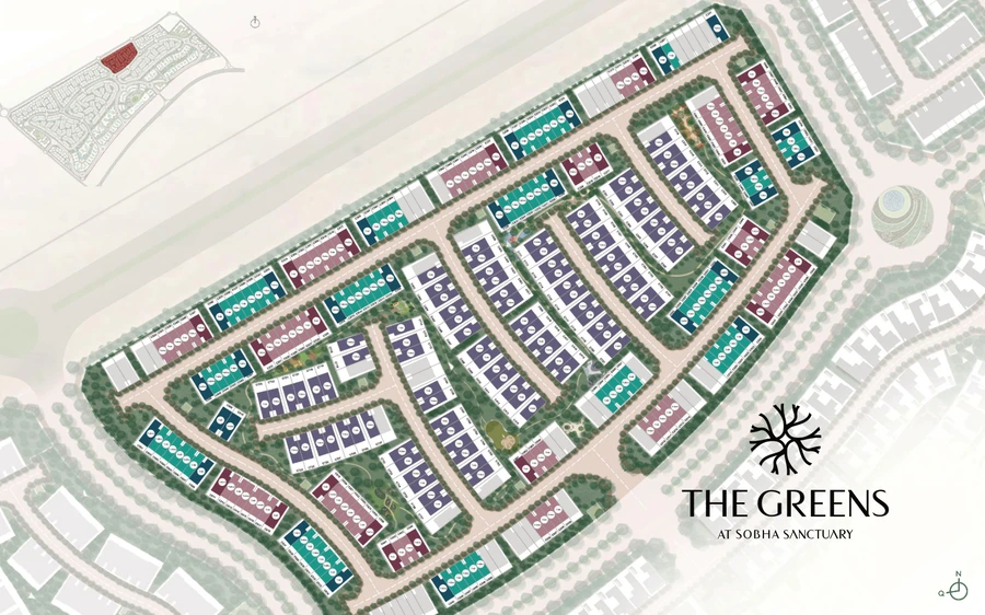 Illustrative master plan of The Greens villa cluster within Sobha Sanctuary.
