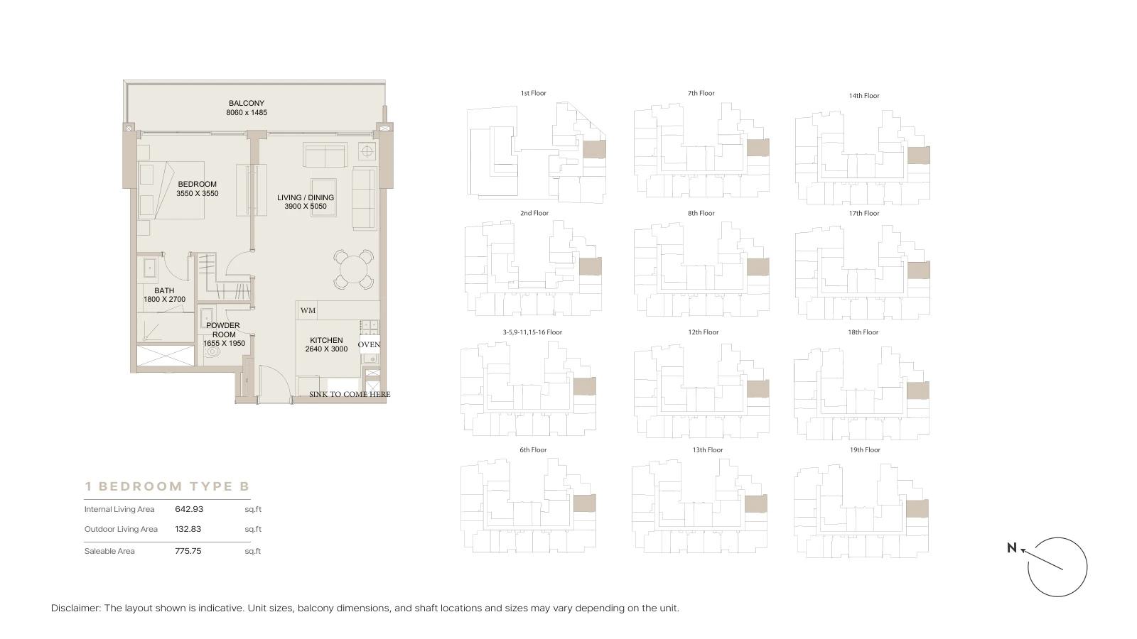 Floor plan for 1 Bedroom Type B