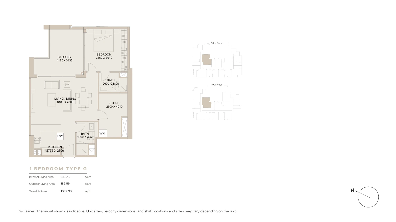 Floor plan for 1 Bedroom Type G