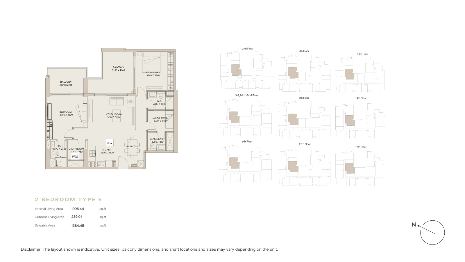 Floor plan for 2 Bedroom Type E