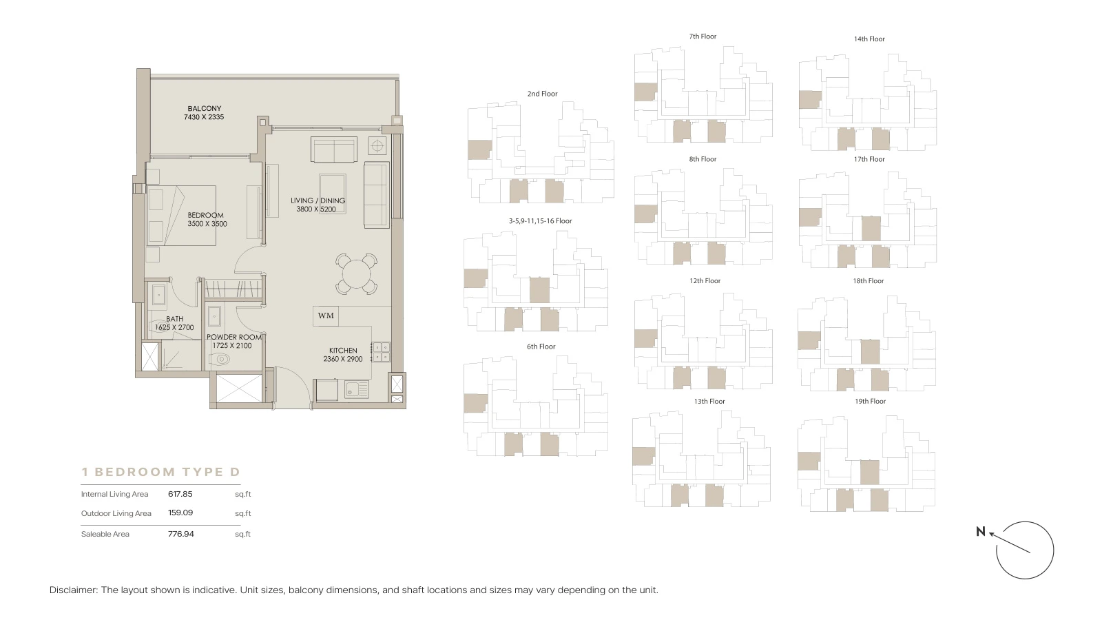 Floor plan for 1 Bedroom Type D
