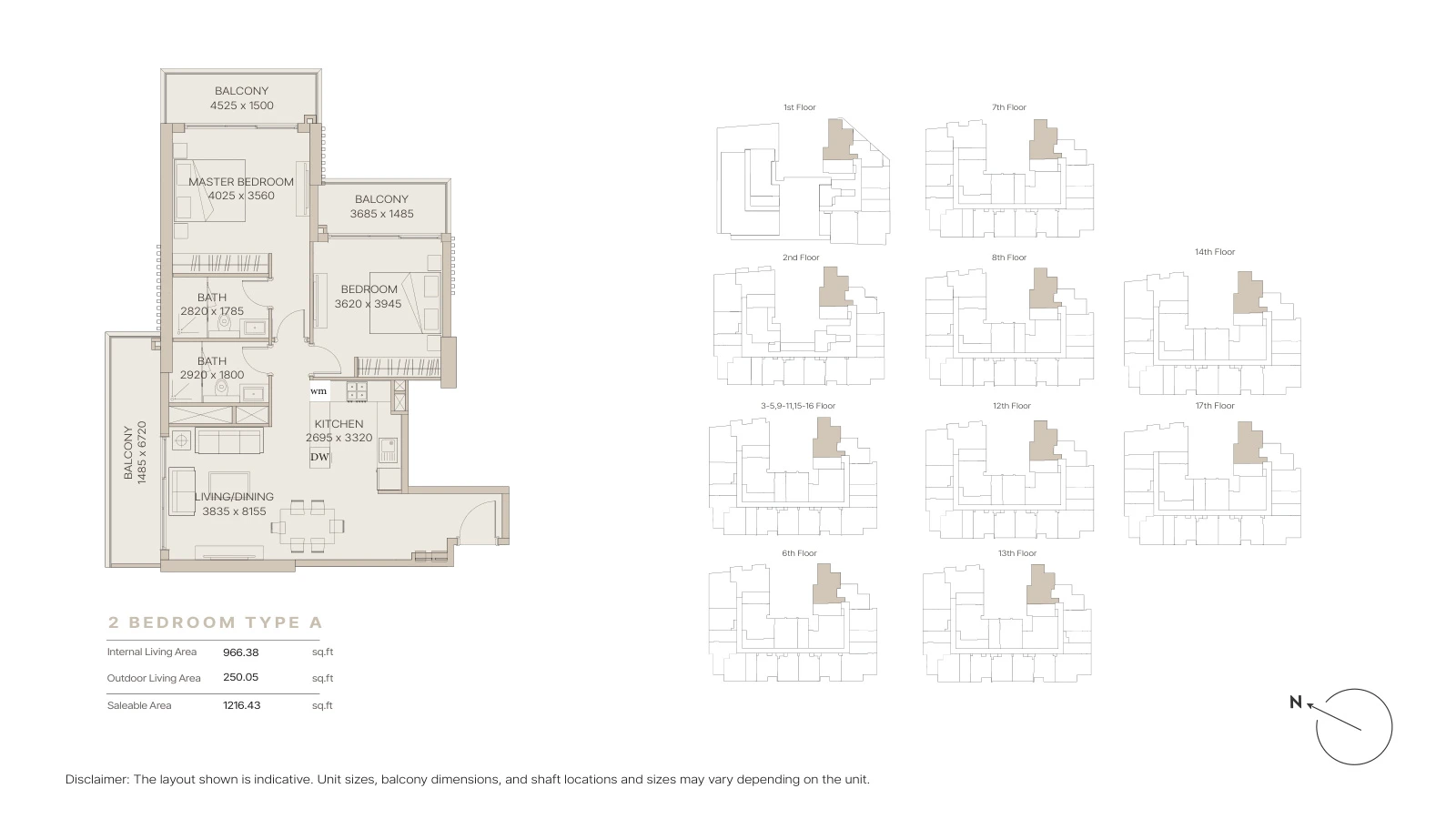 Floor plan for 2 Bedroom Type A