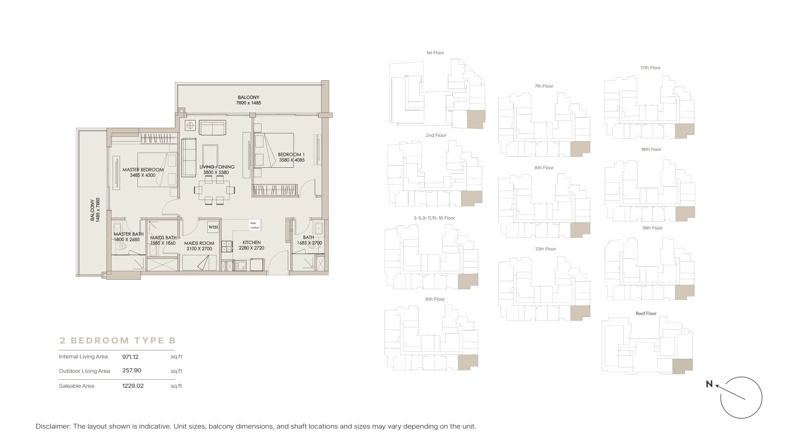 Floor plan for 2 Bedroom Type B