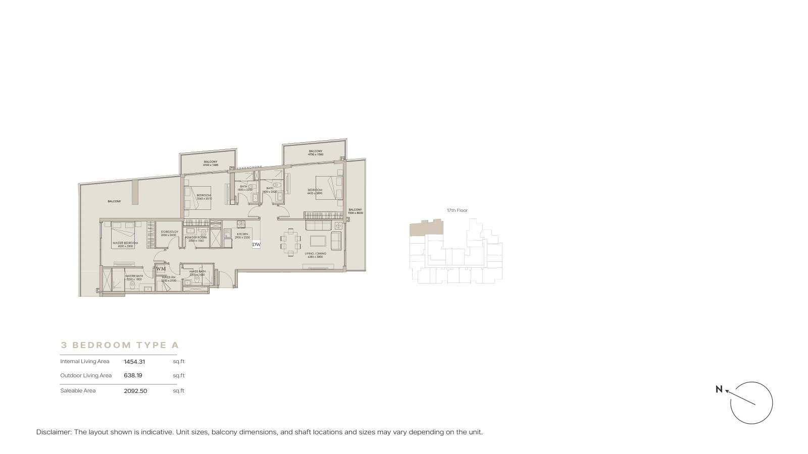 Floor plan for 3 Bedroom Type A