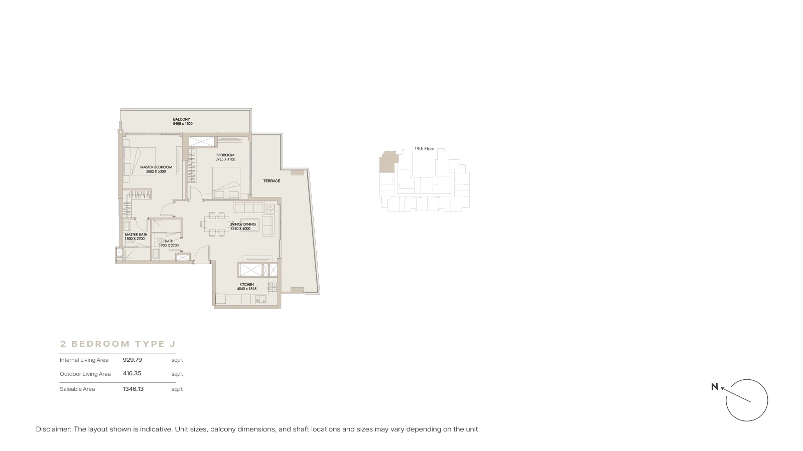 Floor plan for 2 Bedroom Type J