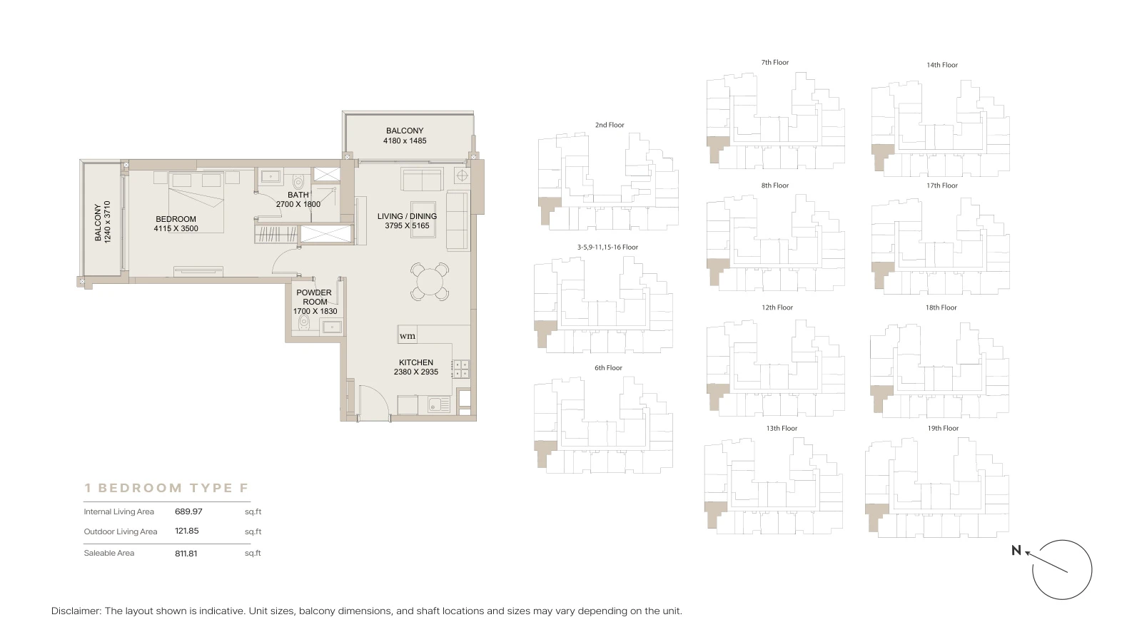 Floor plan for 1 Bedroom Type F