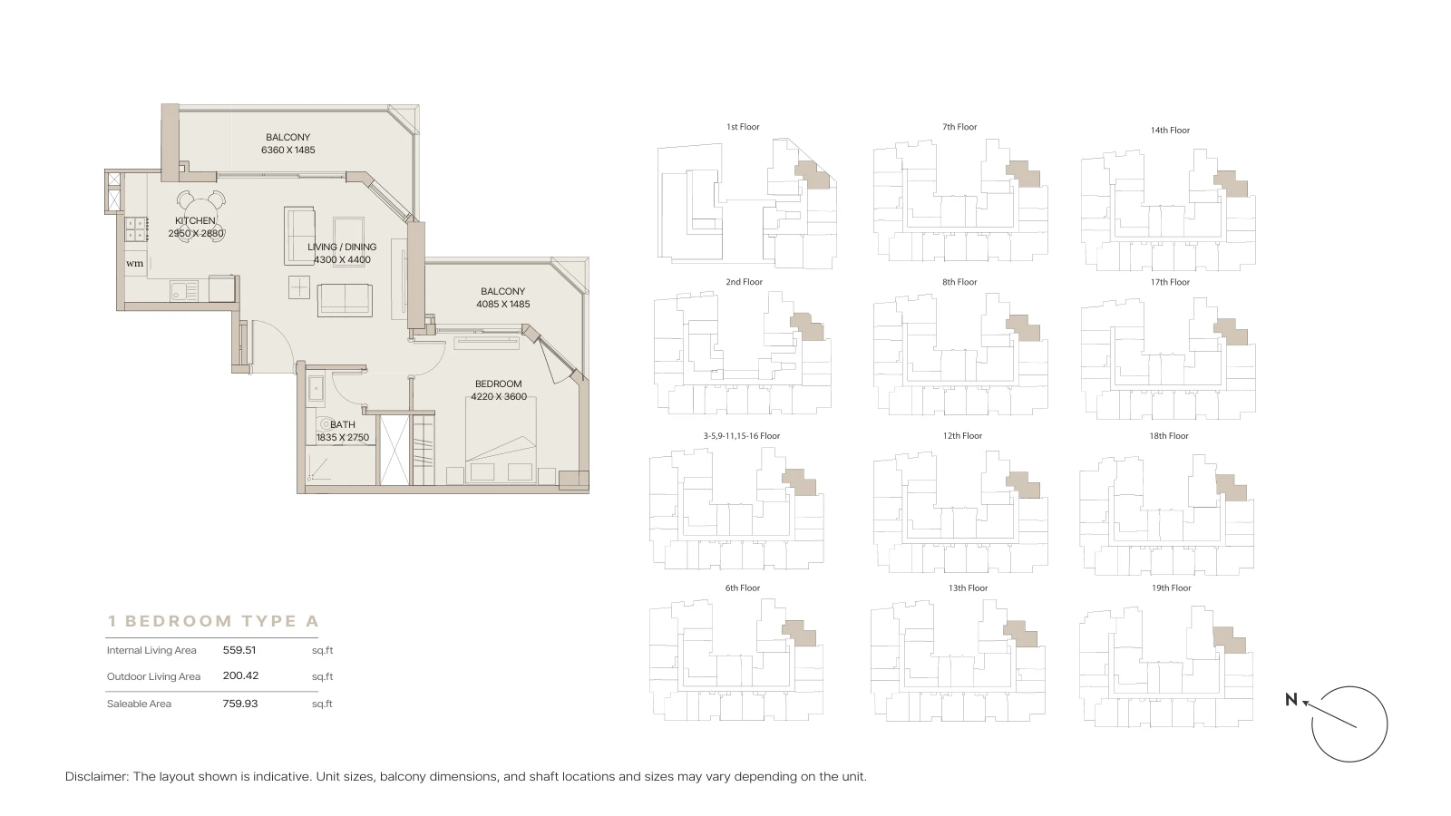 Floor plan for 1 Bedroom Type A