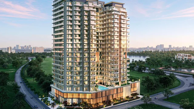 Exterior view of Nirvana Residence in Dubai Production City.