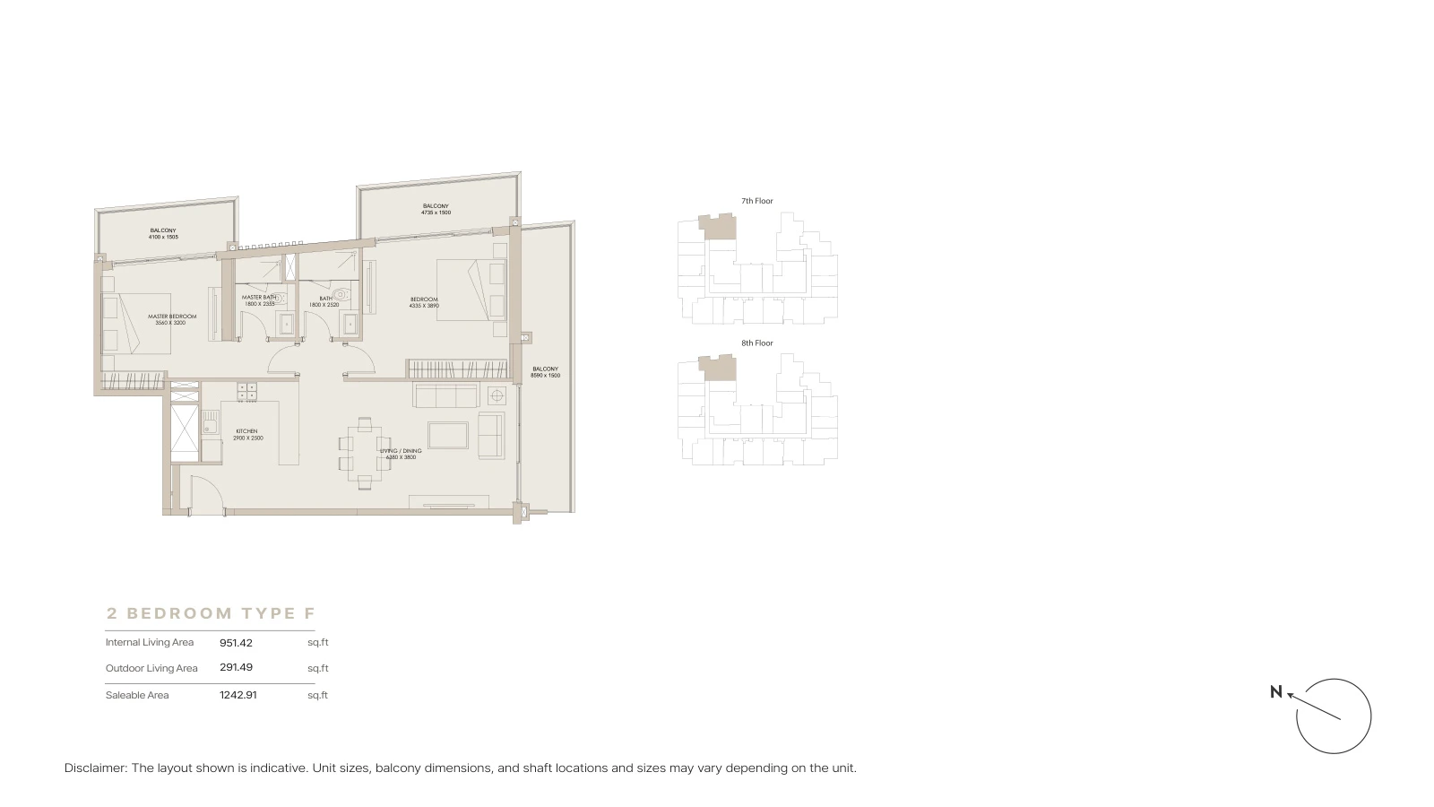 Floor plan for 2 Bedroom Type F