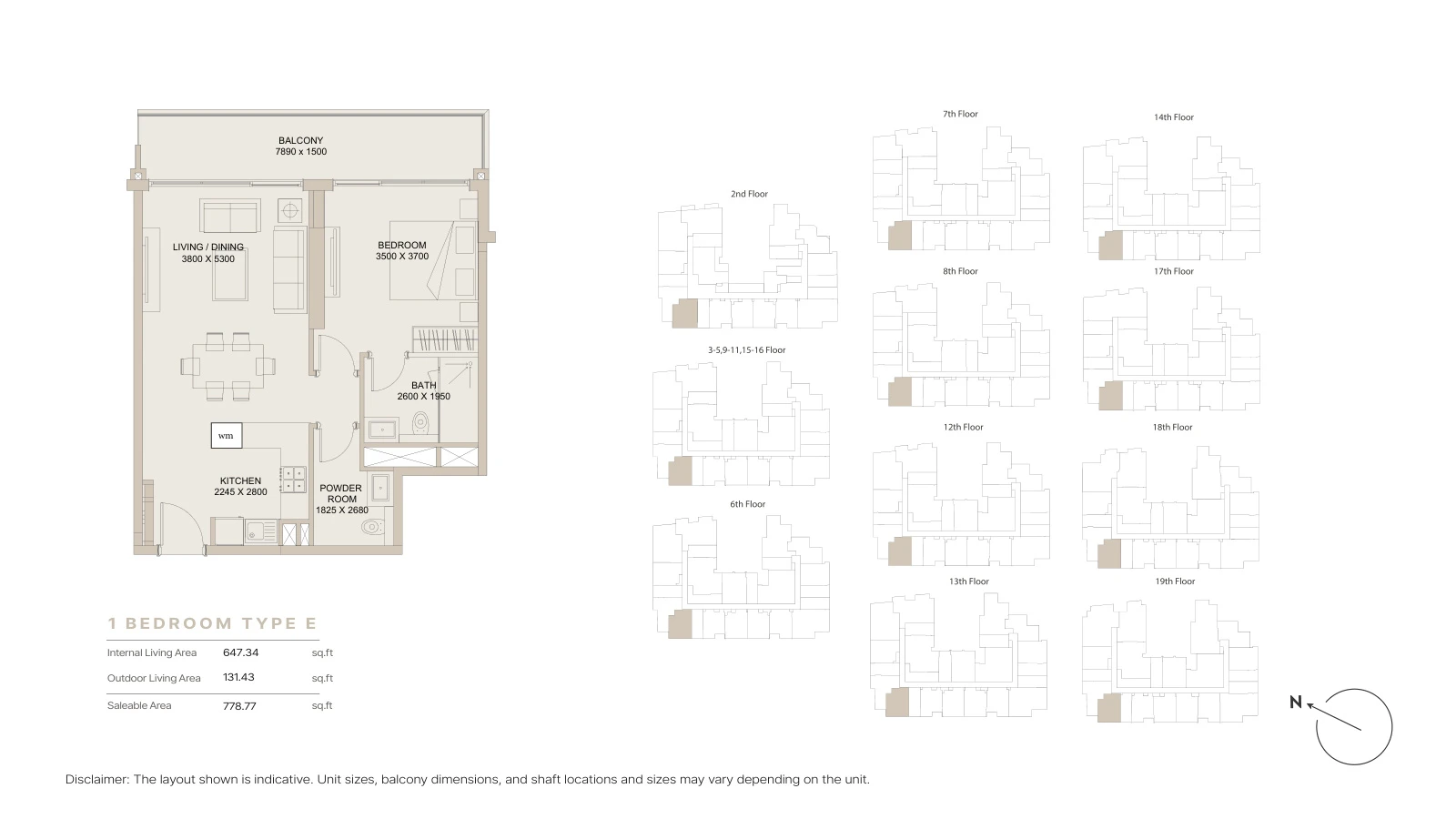 Floor plan for 1 Bedroom Type E