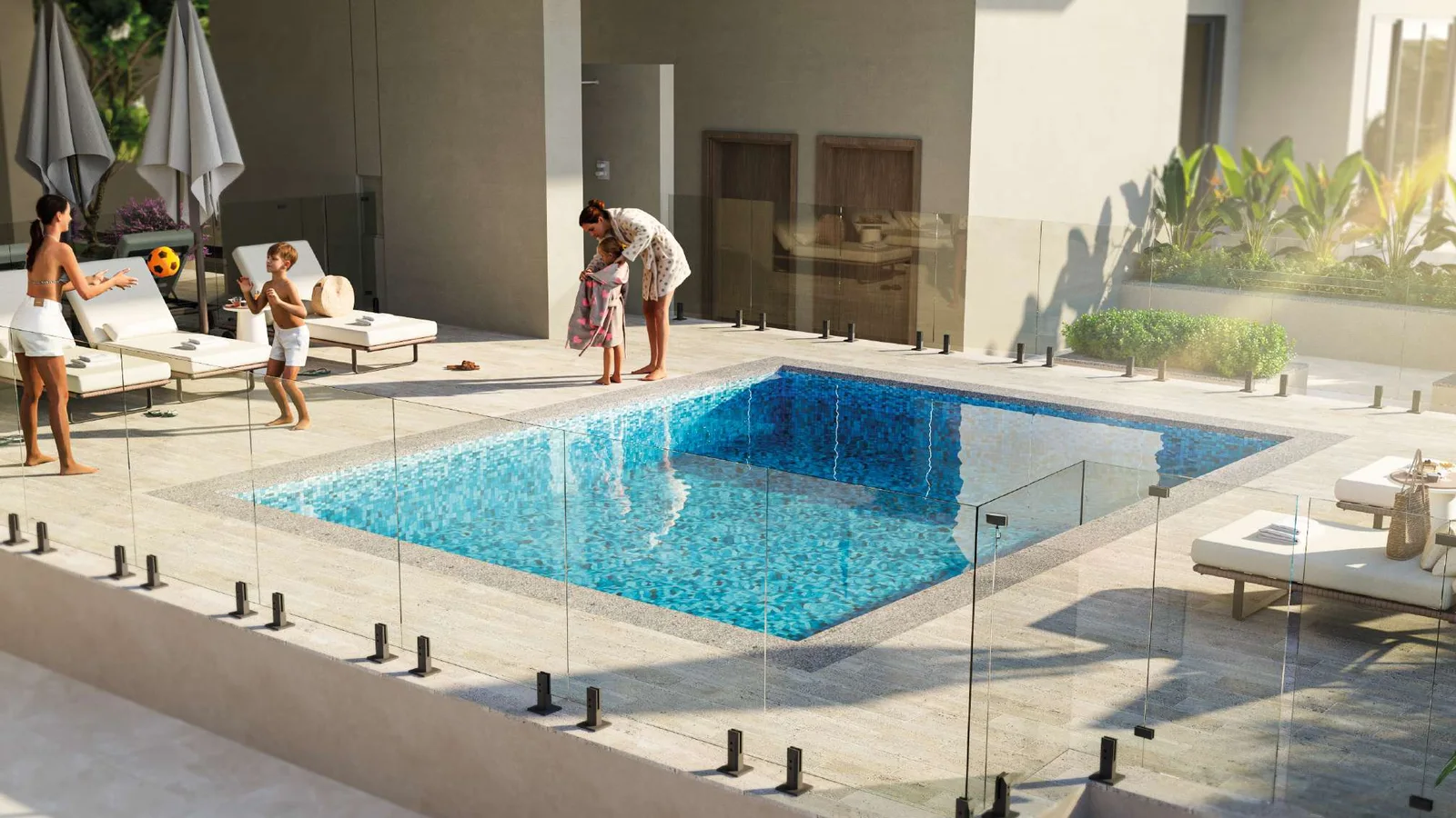 Children's pool and lounging deck at Nirvana Residence.