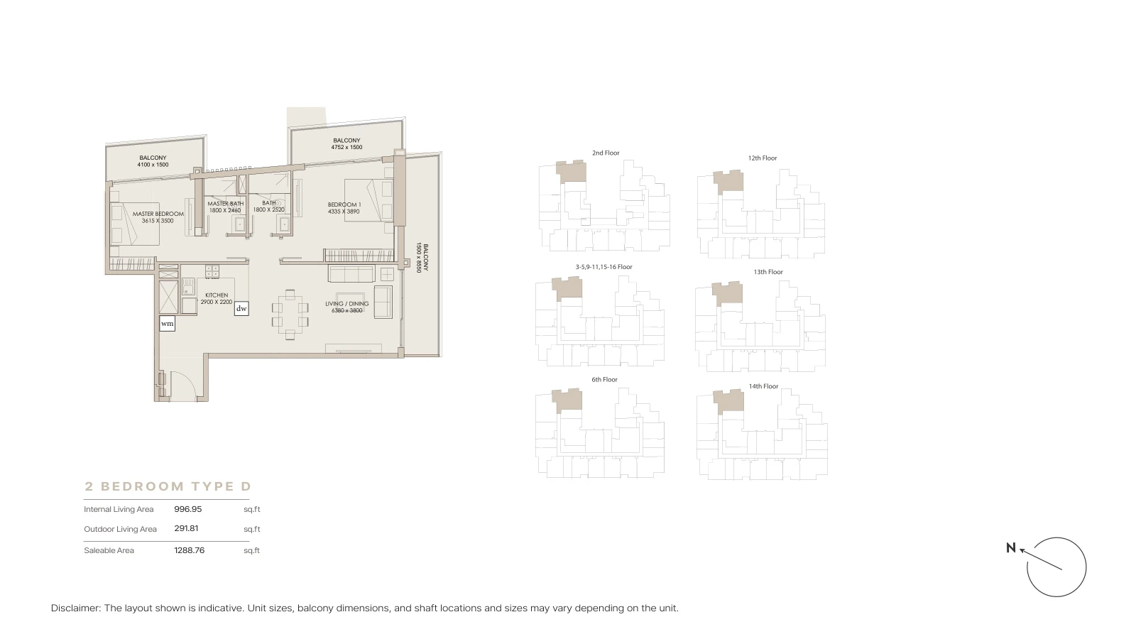 Floor plan for 2 Bedroom Type D