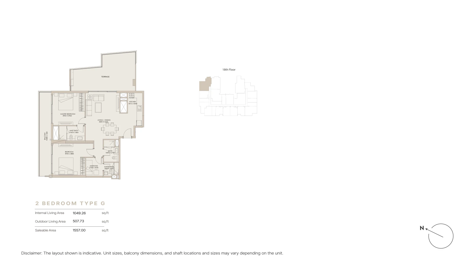 Floor plan for 2 Bedroom Type G
