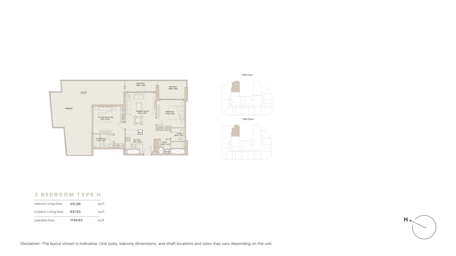Floor plan for 2 Bedroom Type H