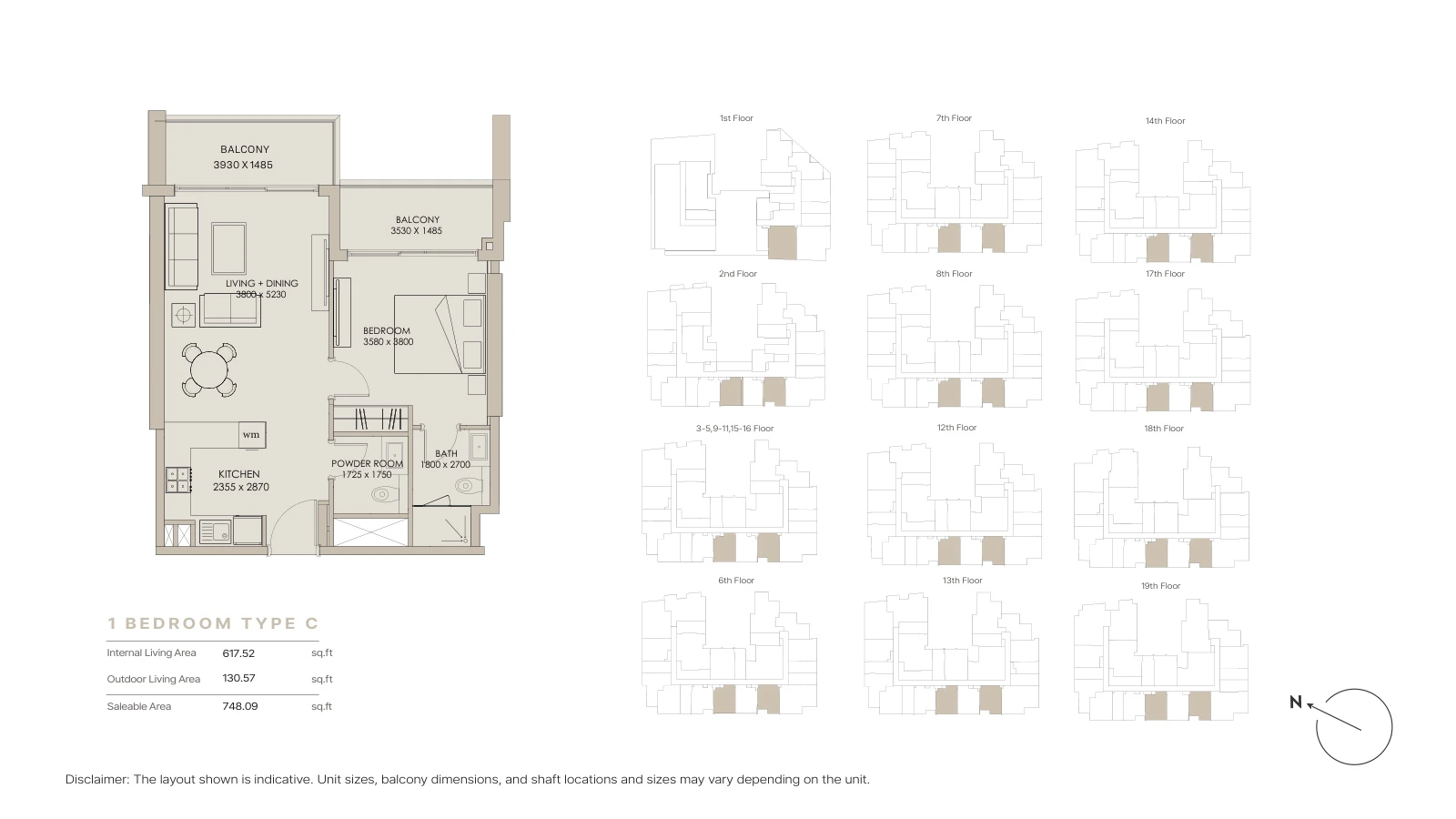 Floor plan for 1 Bedroom Type C