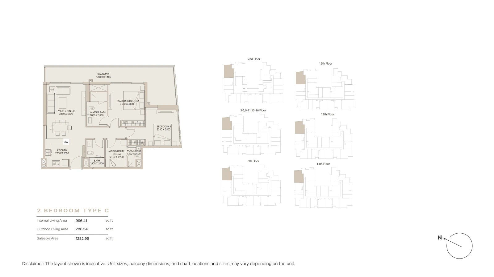 Floor plan for 2 Bedroom Type C