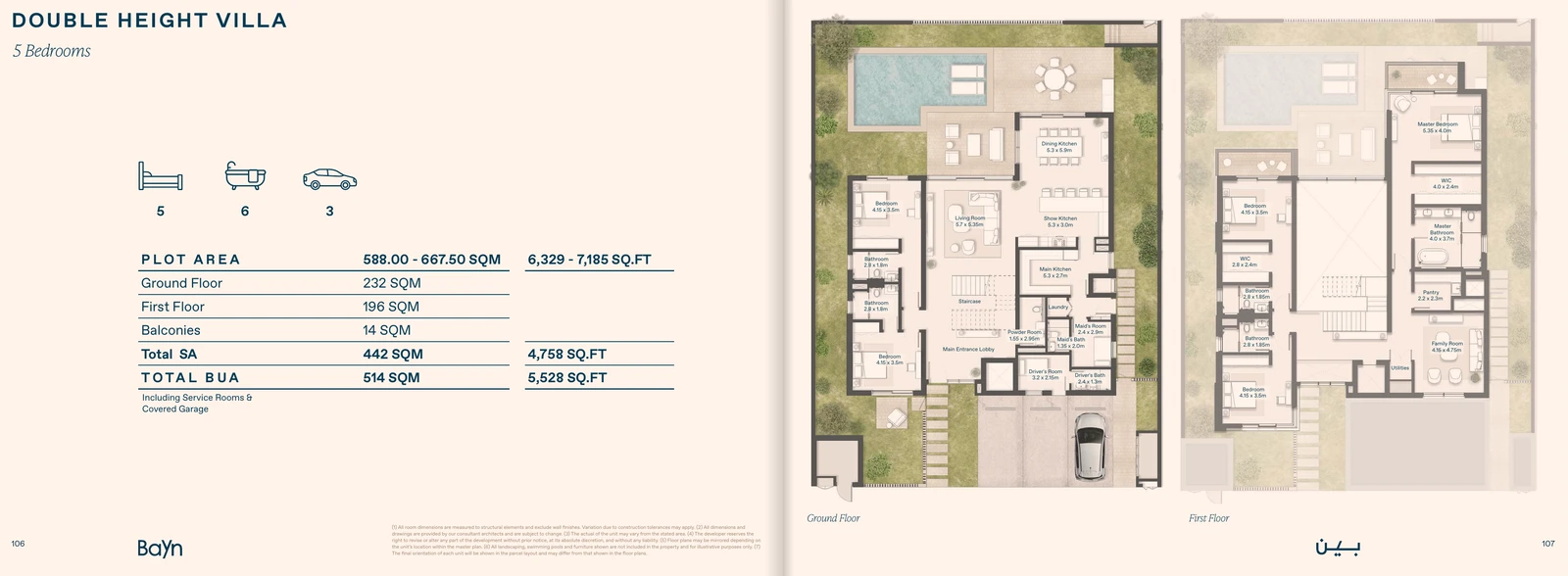 Floor plan for Double Height Villa - 5 Bedroom