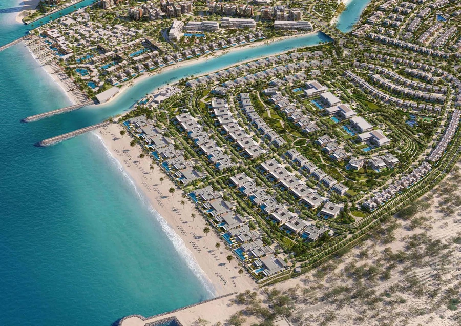 Aerial site plan of the Y Views at Bayn villa enclave between the beach and canal