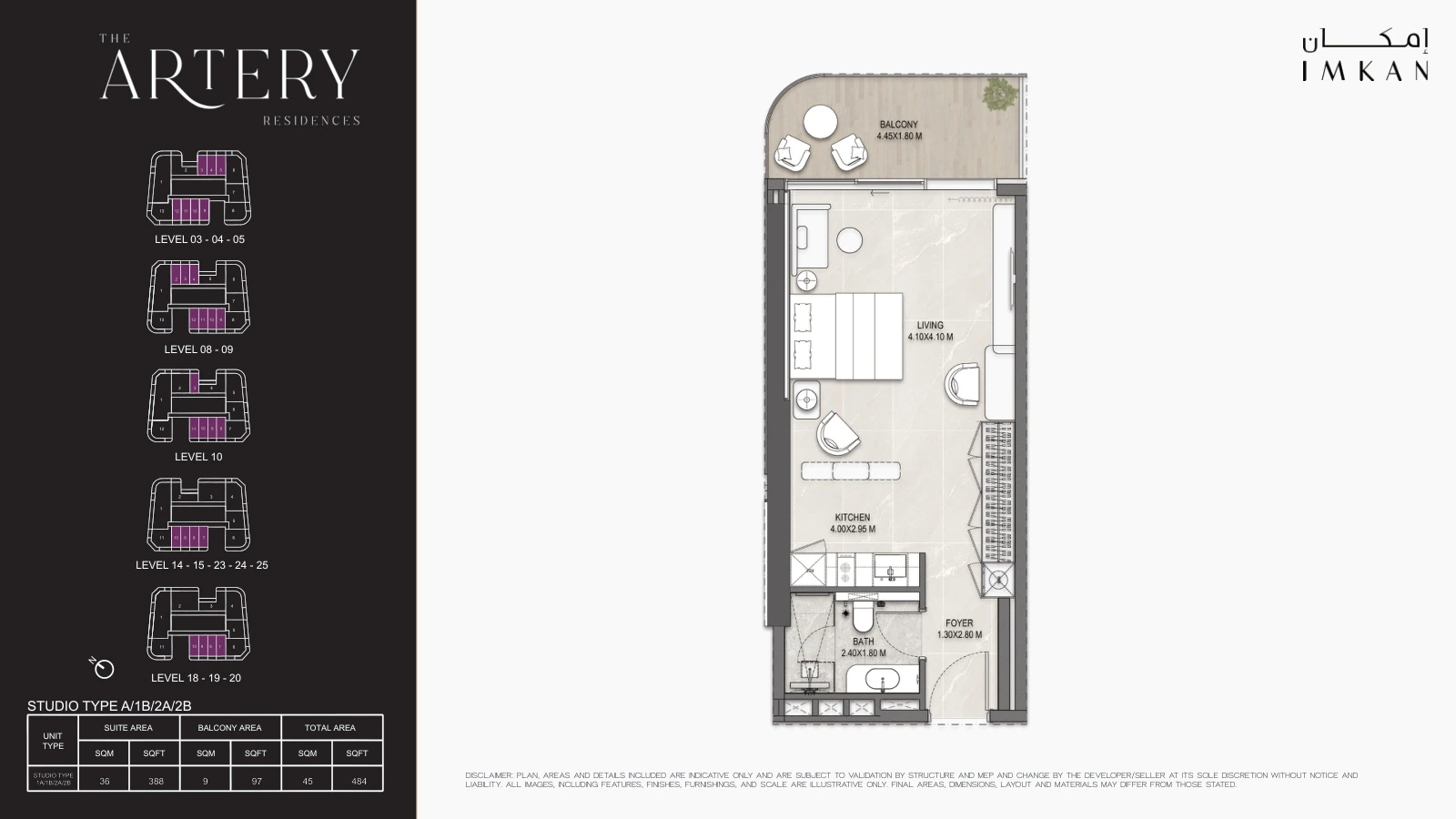 Floor plan for Type 1A/1B/2A/2B