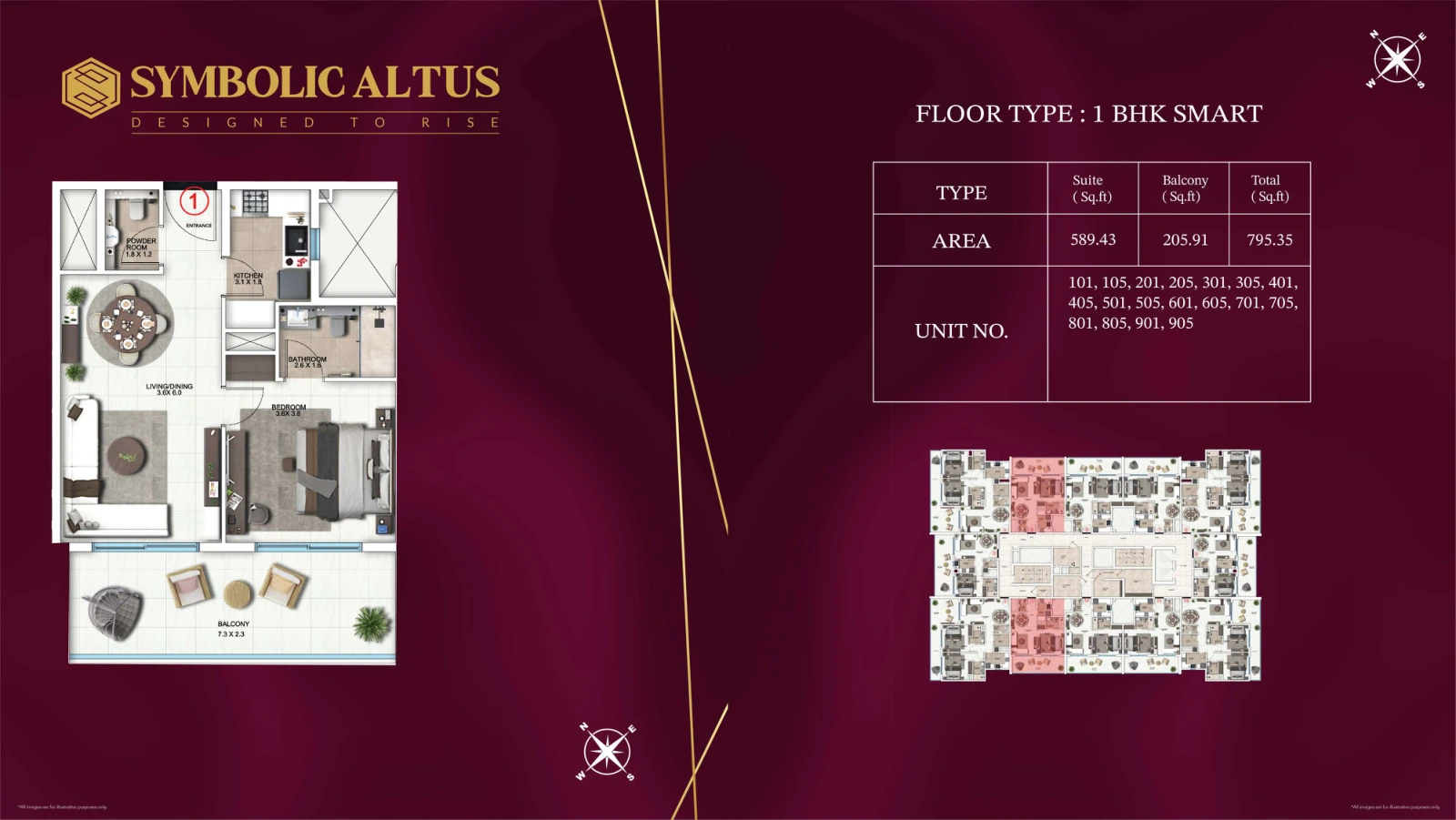 Floor plan for 1 Bedroom Smart