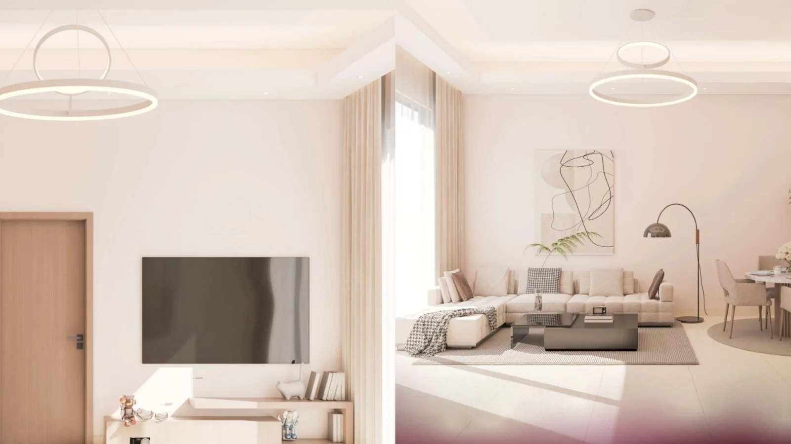Furnished living and dining area at Symbolic Altus.