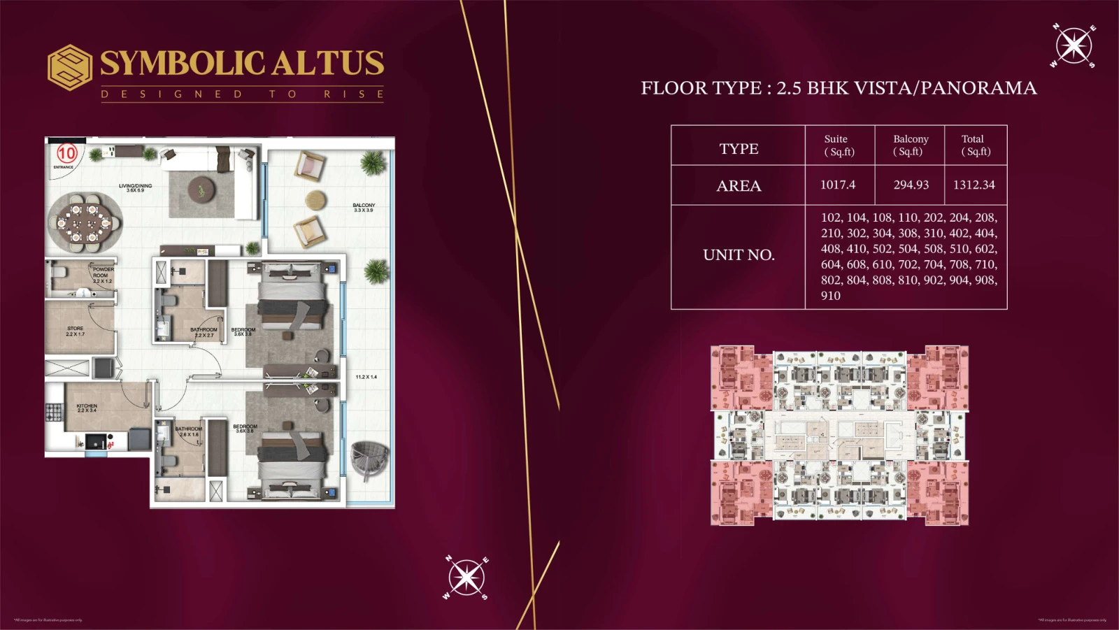 Floor plan for 2.5 BHK Vista/Panorama