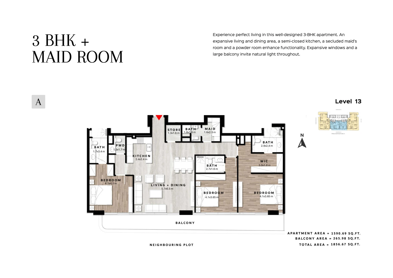 Floor plan for 3 Bedroom + Maid Type A - Level 13
