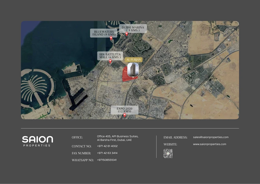 Location map for Repose Residence in Al Furjan, Dubai.
