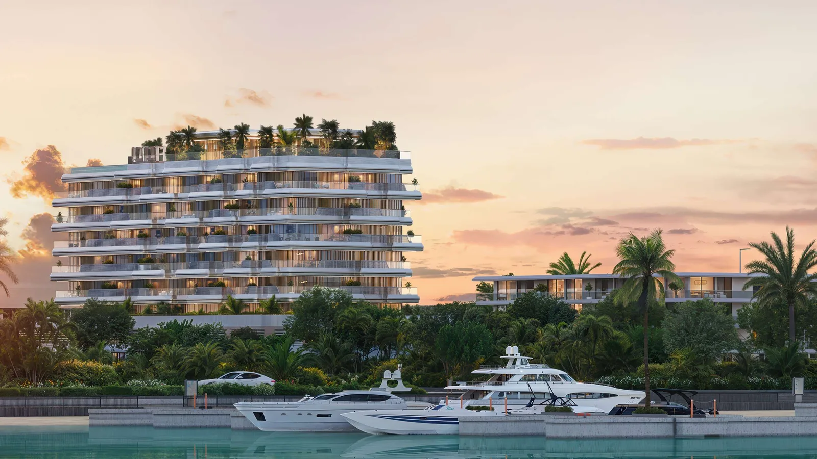 Waterfront exterior view of Nuvana by Wadan on Dubai Islands.