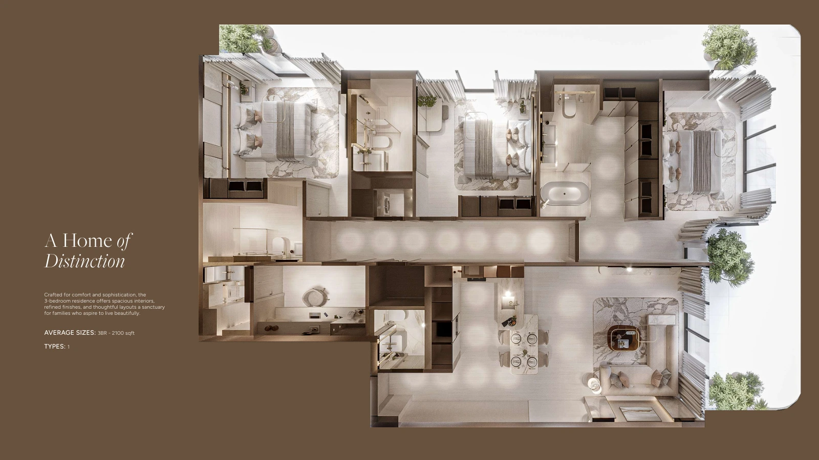 Floor plan for 3 Bedroom + Maid