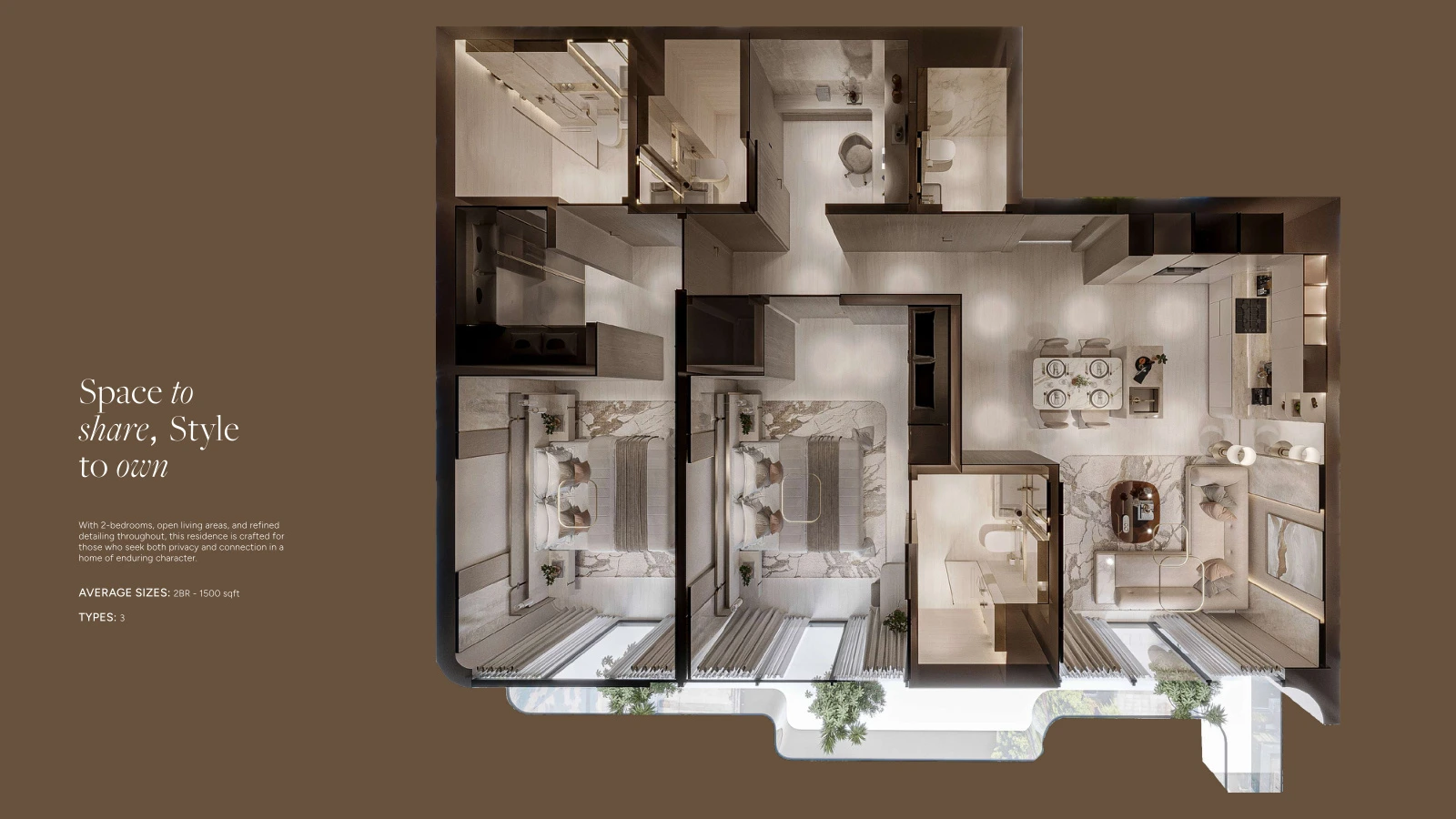Floor plan for 2 Bedroom + Maid