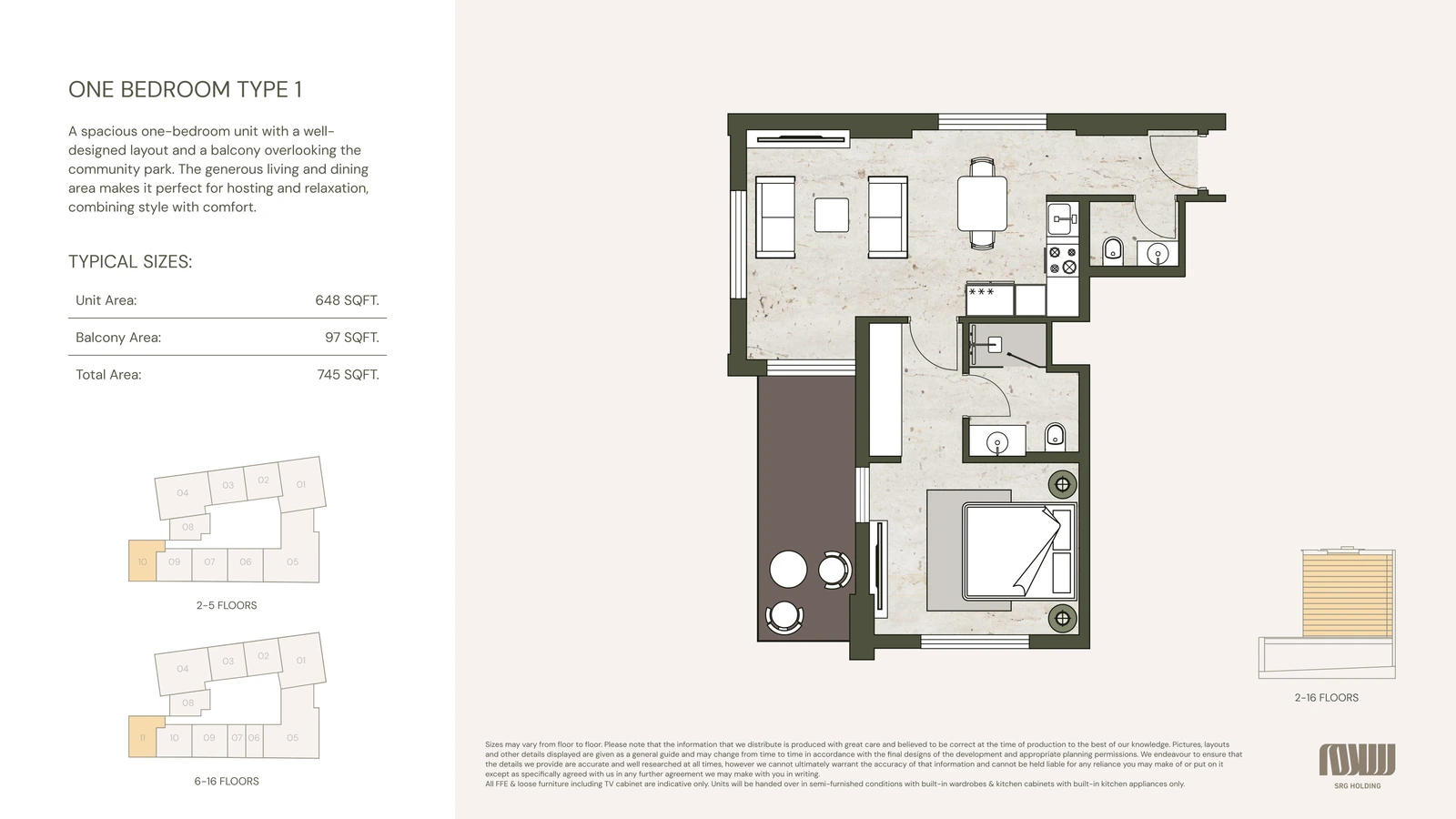 Floor plan for 1 Bedroom Type 1