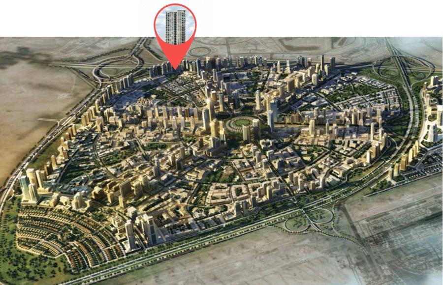 Location plan showing Aria Heights within Jumeirah Village Circle.